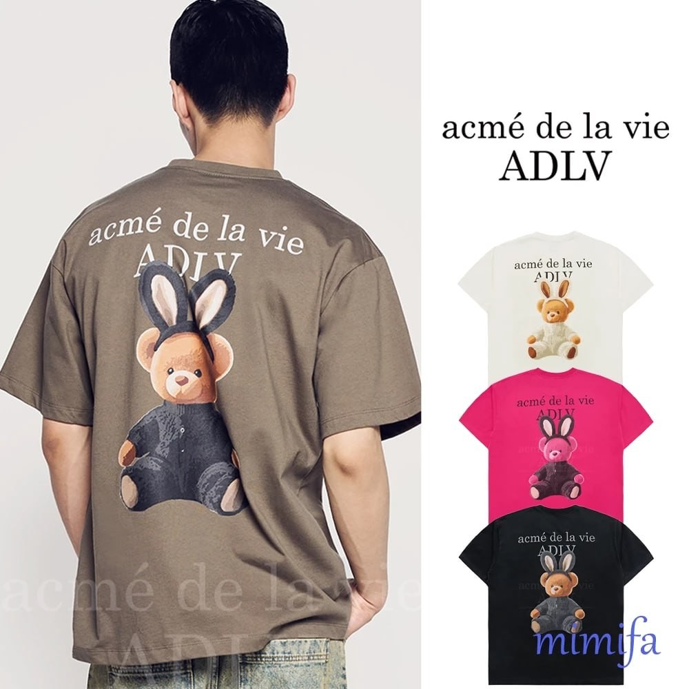 Acme de la vie ADLV RABBIT BEAR DOLL LOGO เสื้อยืดแขนสั้น